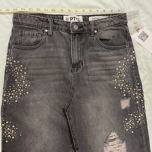 PTCL Black High-Rise Jeans skirt with silver Stud Detail